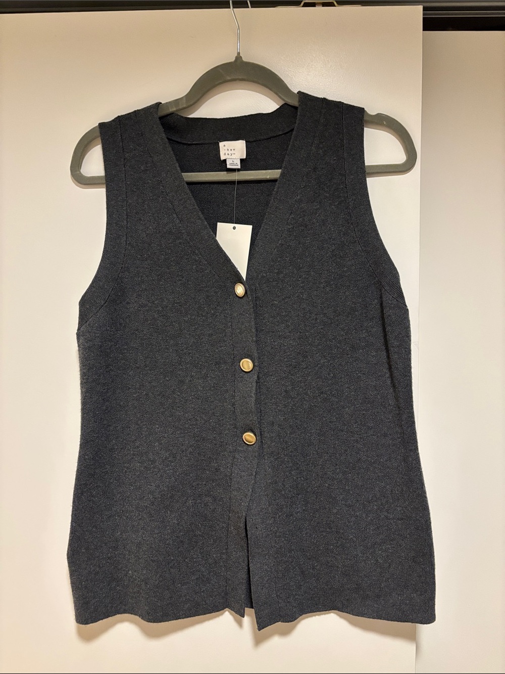Target Charcoal Knit V-Neck Tank with Gold Buttons